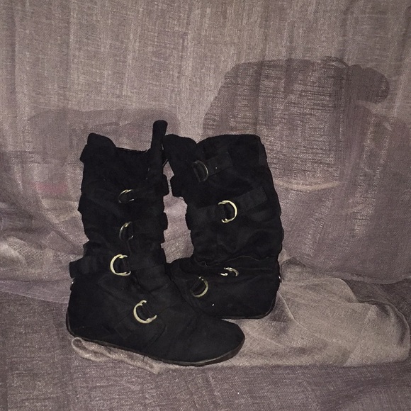 Shoes - Tall Black Boots with Buckles